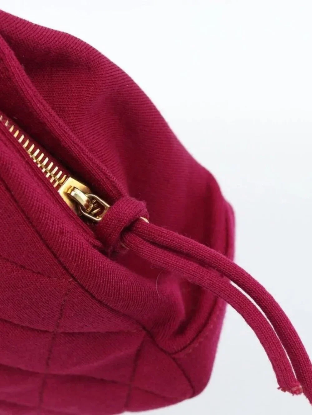 CHANEL Matelasse Chain Shoulder Bag Cotton Jersey Wine Red Gold CC Auth 185539
